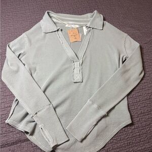 We The Free Light Gray Waffle Knit Top